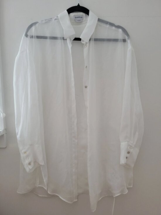 bebe Tops - Bebe White Sheer Chiffon Button Up Shirt XS Size Long Sleeve Lightweight Blouse